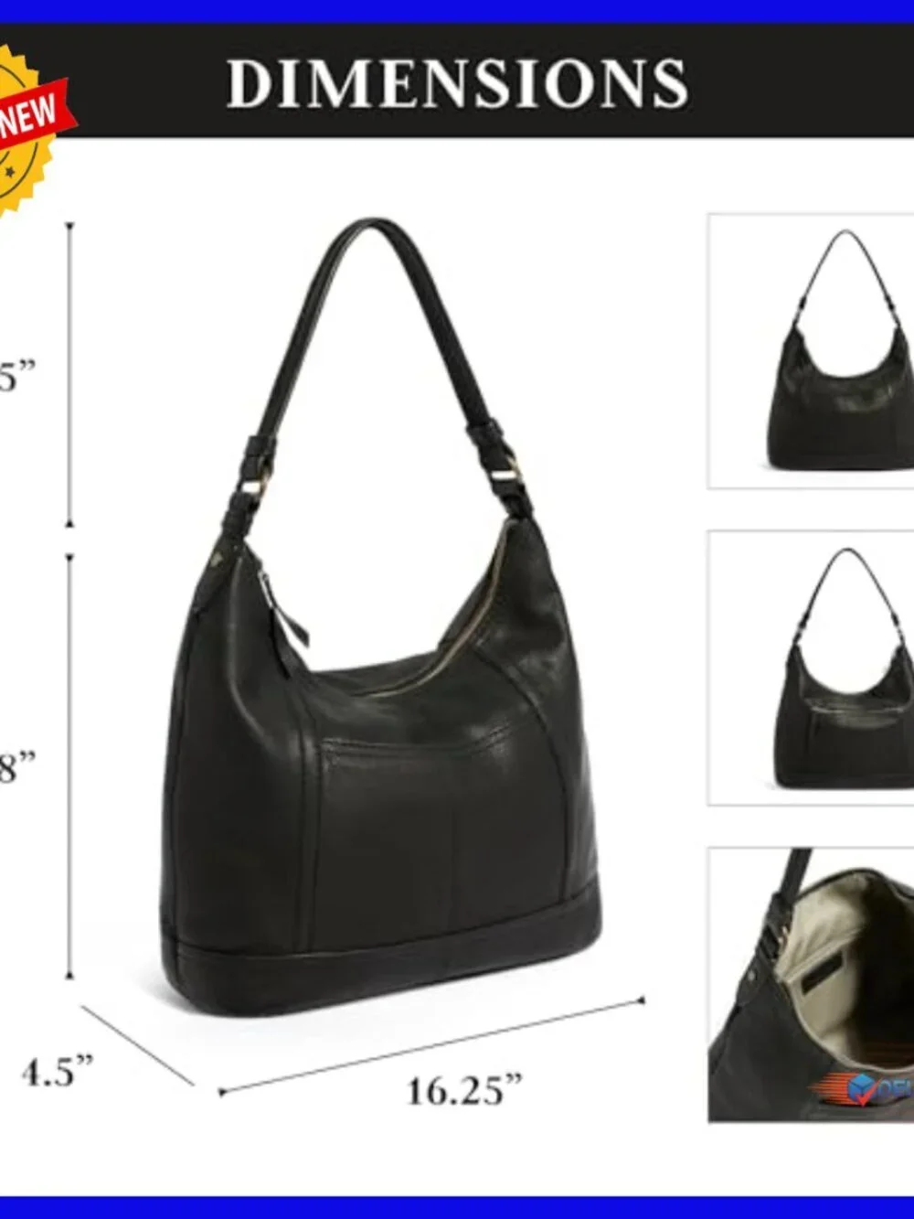 Genuine Leather Hobo Shoulder Bag with Zippered Compartments and Slip Pockets